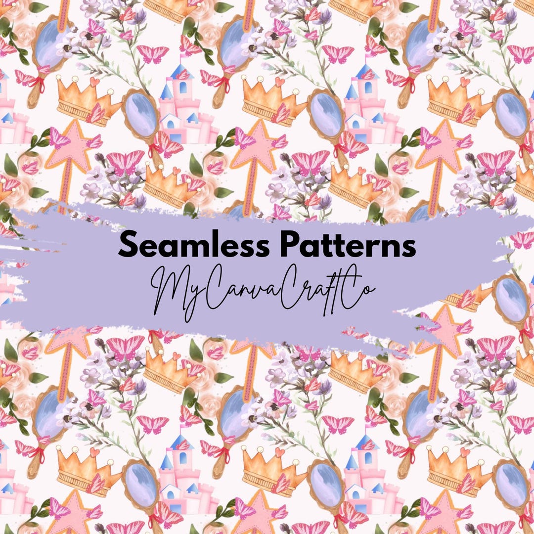 Disney Princess Seamless Pattern Terracotta Pink Castle Mirror Flowers ...