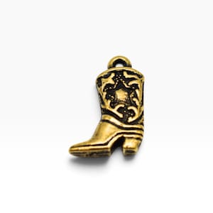 Gold Tone Cowboy Boot Charm Pendant, Western Cowgirl Jewelry Supply