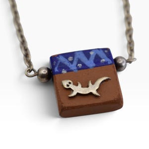 925 Sterling Silver Necklace – Mexican Artisan Square Pendant with Lizard Design