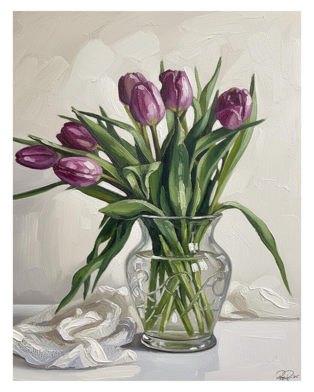 Purple Tulip Oil Painting Digital Print, Floral Still Life Wall Art ...