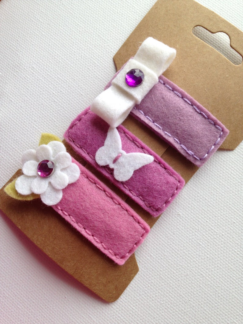 MIX OF PINKS. Set of 3 Felt Hair Clips. Made in 100 Pecent Etsy