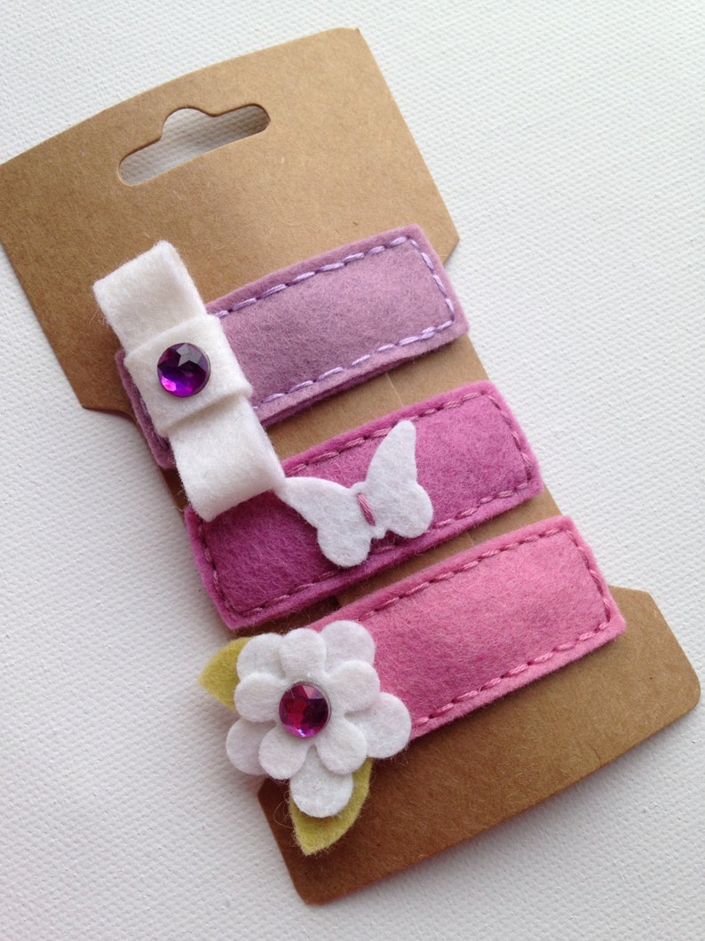 MIX OF PINKS. Set of 3 Felt Hair Clips. Made in 100 Pecent Etsy