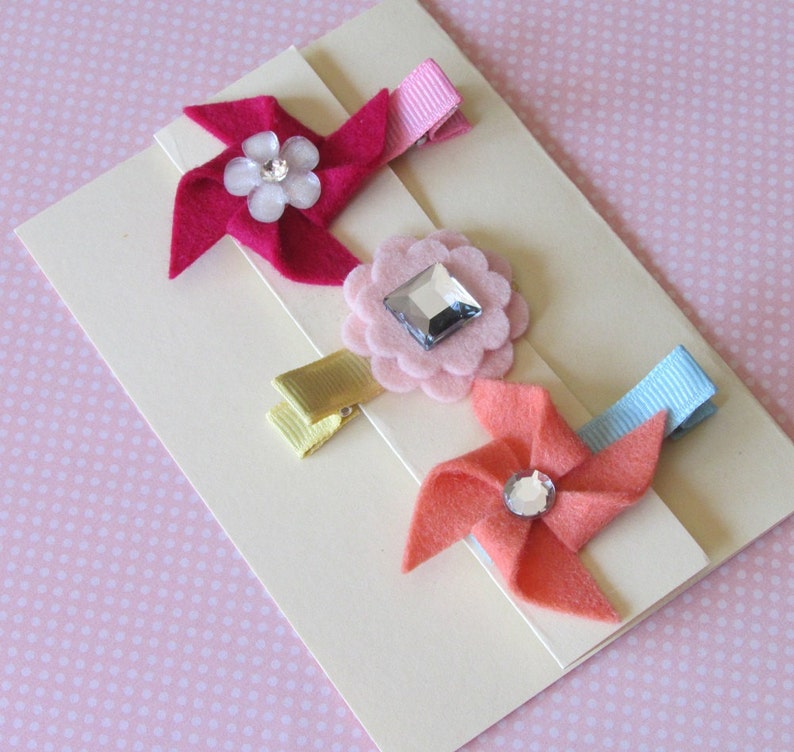 COLORED. Set of 3 Felt Hair Clips. Made in 100 Pecent Wool. Etsy