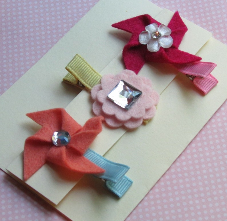 COLORED. Set of 3 Felt Hair Clips. Made in 100 Pecent Wool. Etsy