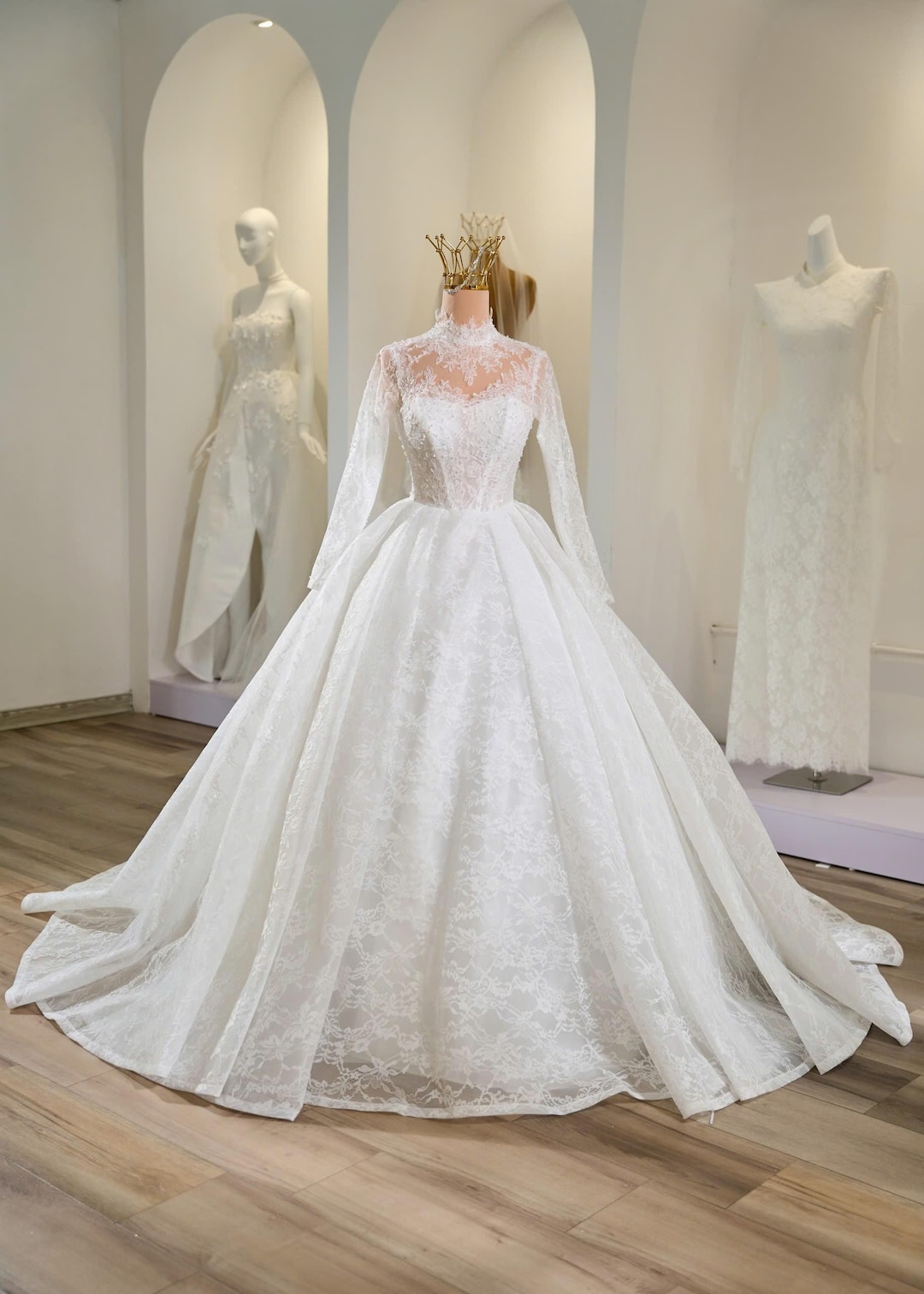 Long Sleeve Lace Wedding Dress – Elegant High Neck Princess Bridal Gown ...