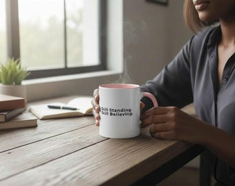Taza de café con mensaje "Stand Believer" (creencia firme) y "Christian Encouragement", regalo inspirador de fe y fortaleza (325 ml y 437 ml)