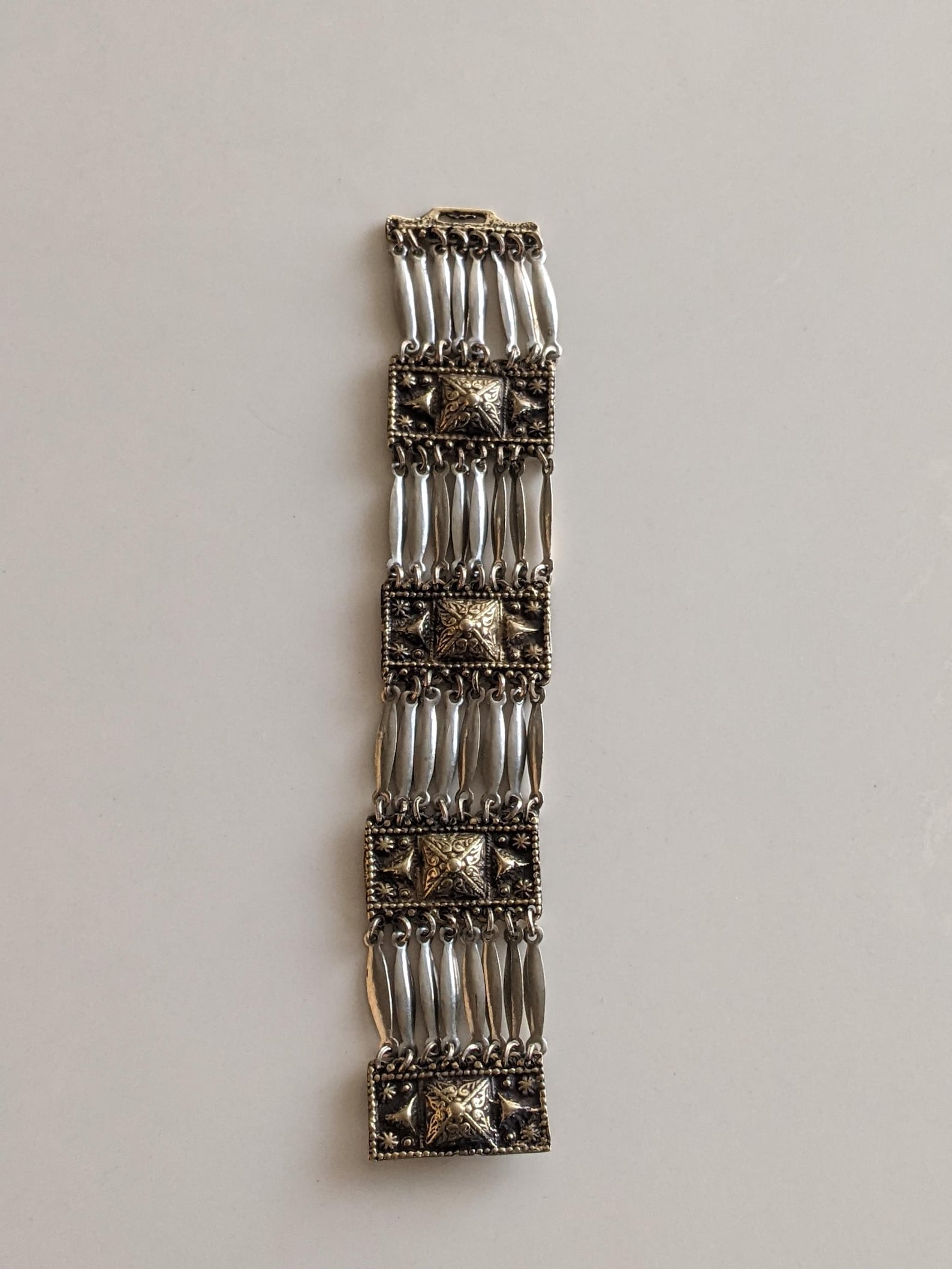 Vintage Mexican Sterling Silver Bracelet Wide Band Chain Links