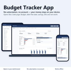 Budgettracker-app, offline budgetplanner, geen abonnement, geen account, schulden aflossen, sparen, nettovermogen