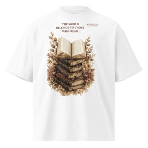 Book Lover Oversized Organic T-Shirt | Vintage Books Graphic Tee | Reading Aesthetic Shirt