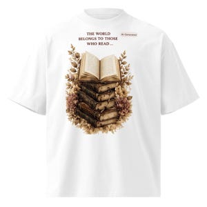 Book Lover Oversized Organic T-Shirt | Vintage Books Graphic Tee | Reading Aesthetic Shirt
