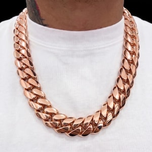 Collana a maglie cubane placcata in oro rosa / Collana spessa hip hop placcata in oro 18 carati