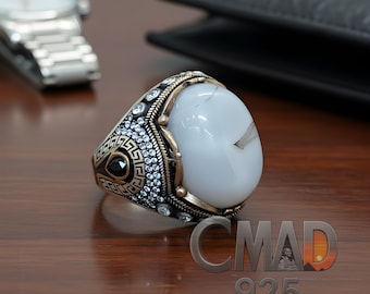 Egyptian 925 Sterling Silver Mens Statement Ring, Turkish Design