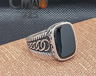 Sterling Silver Black Onyx Mens Ring, Ottoman Turkish Jewelry