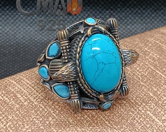 Egyptian Eagle Sterling Silver Ring, Chunky Statement Design