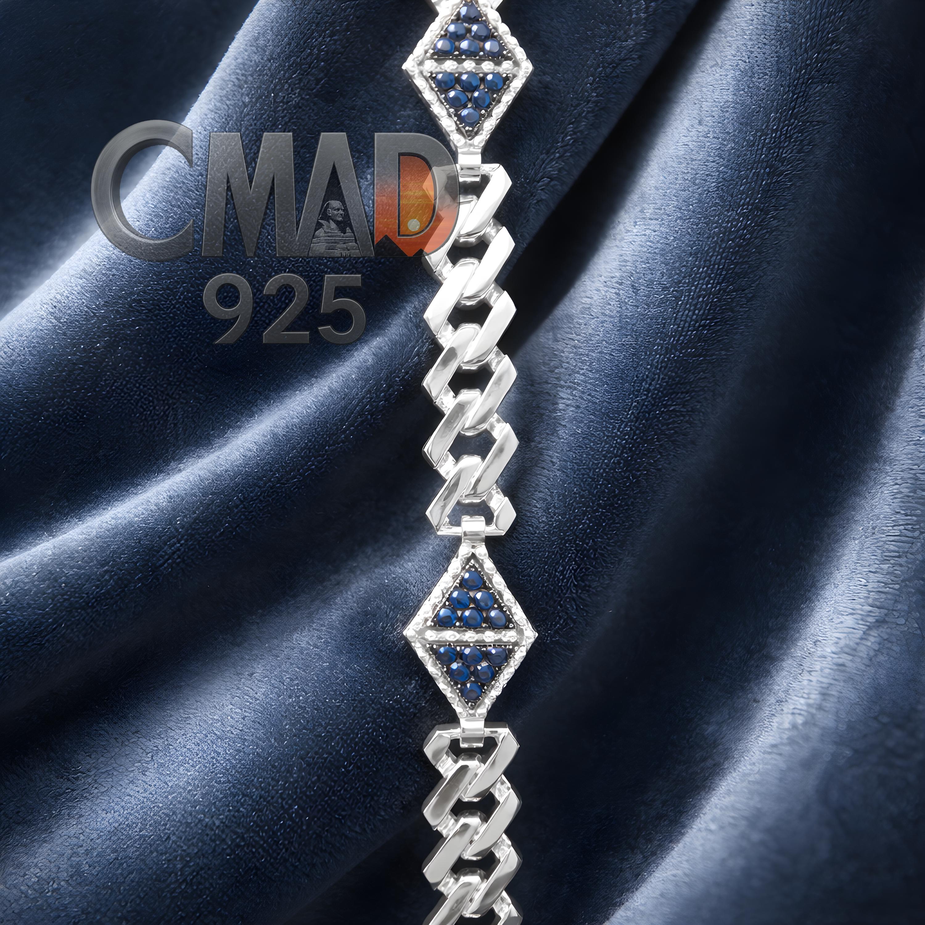 Men's Solid Silver Bracelet 925 - Heavy Chain Bracelet, Gemstone Statement Jewelry