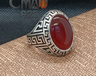 Egyptian Sterling Silver Carnelian Ring, Chunky Ottoman Design