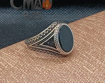 925 Sterling Silver Ring, Black Onyx Mens Ring, Ottoman Mens Ring, Turkish Ring, Unique Mens Jewelry, Classic Silver Ring, Gift For Him