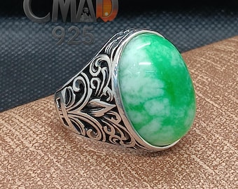 925 Sterling Silver Ring, Tree Agate Stone Mens Ring, Ottoman Mens Ring, Turkish Ring, Unique Mens Jewelry, Classic Silver Ring