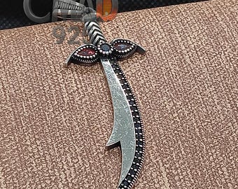 Sterling Silver Sword Charm, Gift for Him, Red Stone