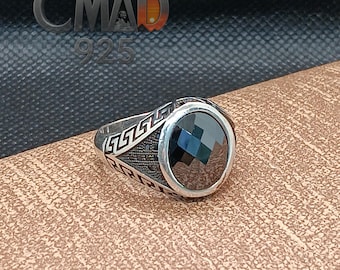 925 Sterling Silver Ring, Black Onyx Mens Ring, Ottoman Mens Ring, Turkish Ring, Unique Mens Jewelry, Classic Silver Ring, Eye Design