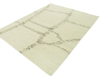 Handwoven Wool Area Rug | Beige Minimalist Geometric Carpet