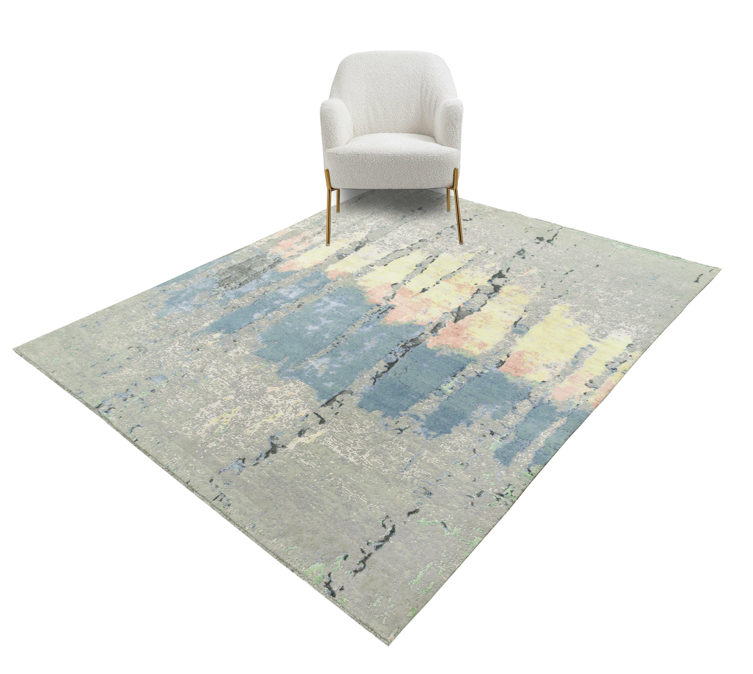 Modern Abstract Area Rug, Pastel Grey Blue Artistic Carpet, Luxury ...