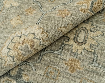 Handmade Beige Oriental Rug: Distressed Vintage Style, Wool & Cotton