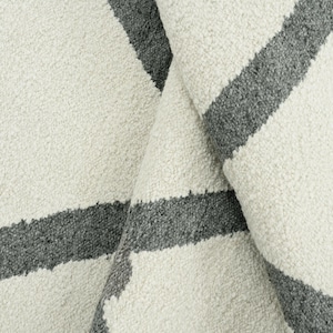 Handwoven Wool Rug: Cream & Grey Lattice, Geometric Carpet