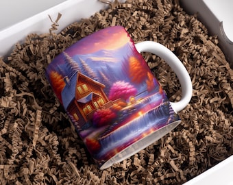 Forest Cabin Mug Wrap 11oz & 15oz Coffee Mug Png Mountain Mug Wrap Forest Landscape Mug Forest Mug Sublimation Designs Digital Download