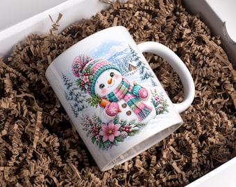 Christmas Snowman Mug Wrap, Christmas Mug Wrap, Christmas Mug Png, Snowman Sublimation Designs, 11oz & 15oz Coffee Mug Png, Digital Download