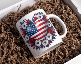 America Mug Wrap, Patriotic Mug Wrap, USA Mug Wrap, 4th Of Jully Mug Wrap, USA Heart Flag Mug, 11oz & 15oz Coffee Mug Png, Digital Download