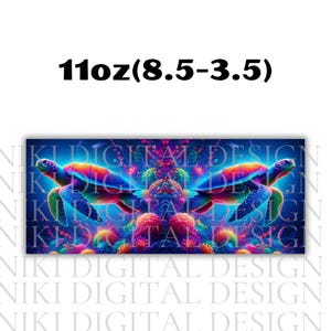 Colorful Neon Turtle Mug Wrap, 11 oz & 15 oz Mug Wrap, Coffee Mug Png, Sea Turtle Png, 3D Mug Wrap, Sublimation Designs, Digital Download