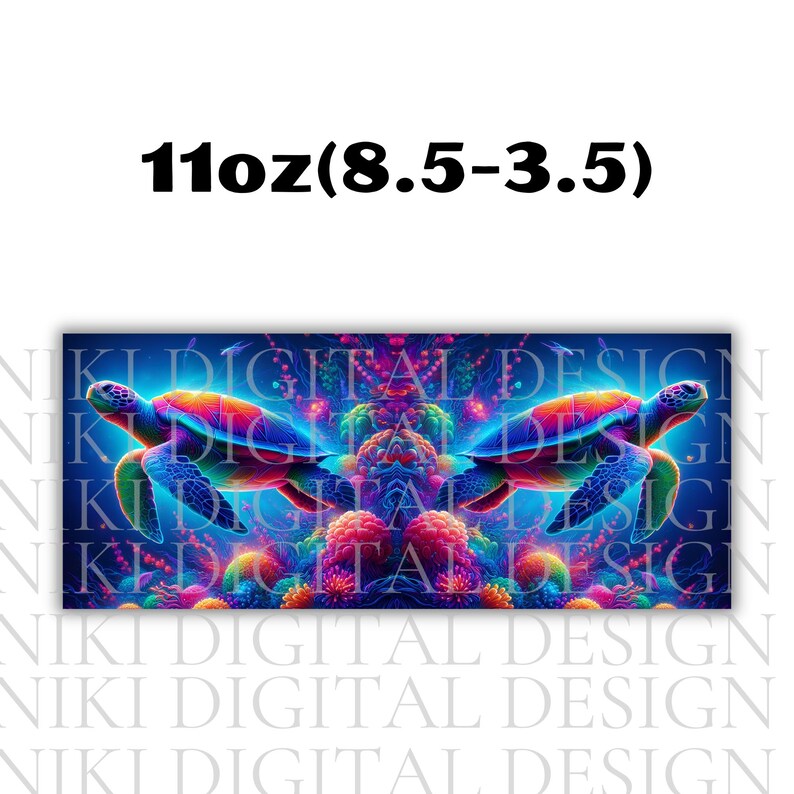 Colorful Neon Turtle Mug Wrap, 11 oz & 15 oz Mug Wrap, Coffee Mug Png, Sea Turtle Png, 3D Mug Wrap, Sublimation Designs, Digital Download