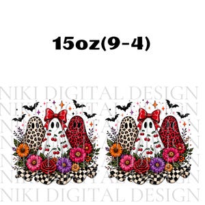Halloween Mug Wrap, Cute Ghost Mug Wrap, Floral Ghost Mug Wrap, Coquette Ghost Coffee Mug Wrap, 11oz & 15oz Coffee Mug Png, Digital Download