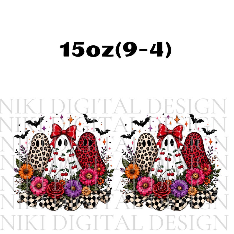 Halloween Mug Wrap, Cute Ghost Mug Wrap, Floral Ghost Mug Wrap, Coquette Ghost Coffee Mug Wrap, 11oz & 15oz Coffee Mug Png, Digital Download