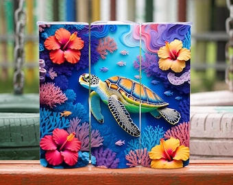 Inflated Sea Turtle Tumbler Wrap 20oz Tumbler Wrap Sea Turtle Wrap Sea Turtle Png Sea Turtle Design Sublimation Designs Digital Download