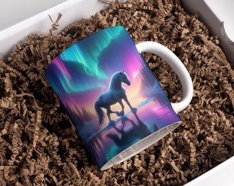 Horse Northern Light Mug Wrap 11oz & 15oz Mug Wrap Horse Mug Wrap Northern Light Mug Wrap Coffee Mug Png Sublimation Design Digital Download