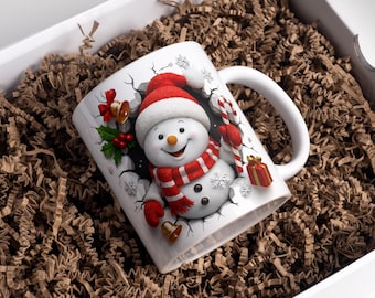 Schneemann Mug Wrap 11 oz 15 oz Mug Wrap Kaffeetasse Png 3D Mug Wrap Weihnachtsbecher Wrap 3D Schneemann Sublimation Designs Digitaler Download