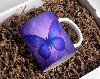 Purple Butterfly Mug Wrap 11 oz & 15 oz Mug Wrap 3D Butterfly Mug Coffee Mug Png Butterfly Coffee Mug Sublimation Designs Digital Download
