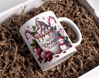 Mokomslag seizoen hete cacao: kerstsneeuwpop, 3D-sublimatie (digitale download)