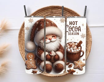 Hot Cocoa Santa 20oz Tumbler Wrap - Winter Sublimation Design (Digital Download)