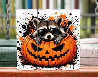 Raccoon Tumbler Wrap, Raccoon Halloween Tumbler Wrap, Pumpkin Tumbler Wrap, Raccoon Tumbler Png, 20oz Tumbler Wrap, Digital Download