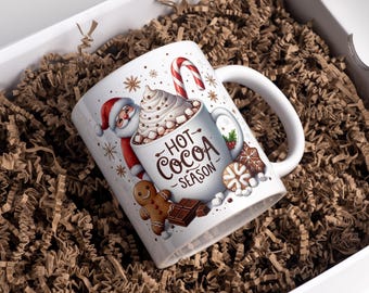 Hot Cocoa Season Tasse Wrap: Weihnachten Schneemann Sublimationsdesign (Digitaler Download)