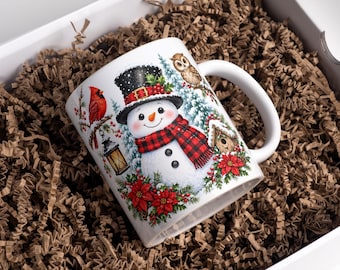 Christmas Mug Wrap, Snowman Mug Wrap, Christmas Mug Png, 11oz & 15oz Christmas Coffee Mug Png, Snowman Sublimation Designs, Digital Download