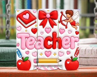 Inflated Teacher Valentine Coquette Tumbler Wrap, 20oz Tumbler Wrap, Valentine Teacher, Valentine Tumbler, Teacher Tumbler, Digital Download