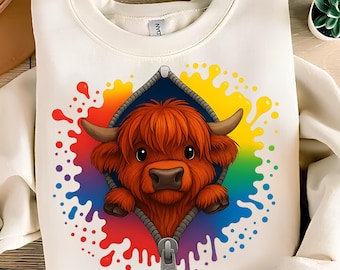 Watercolor Highland Cow PNG: T-Shirt Design, Kids Sublimation (Digital Download)