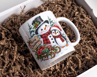 Christmas Mug Wrap, Snowman Mug Wrap, Christmas Mug Png, 11oz & 15oz Christmas Coffee Mug Png, Snowman Sublimation Designs, Digital Download