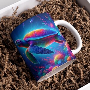 Colorful Neon Turtle Mug Wrap, 11 oz & 15 oz Mug Wrap, Coffee Mug Png, Sea Turtle Png, 3D Mug Wrap, Sublimation Designs, Digital Download