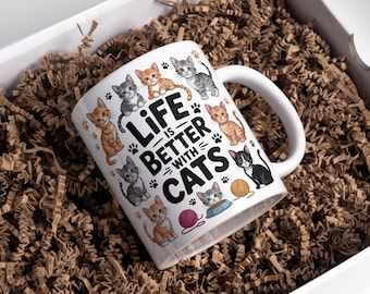 Das Leben ist besser mit Katzen Becher Wrap 11 Unzen und 15 Unzen Kaffeebecher Png Katzen Becher Niedliche Katzenbecher Wrap 3D Becher Wrap Sublimation Designs Digitaler Download