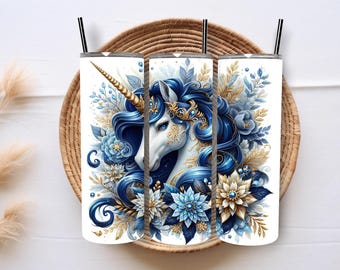 Floral Unicorn Tumbler Wrap, 20oz Skinny Tumbler Design (Digital Download)